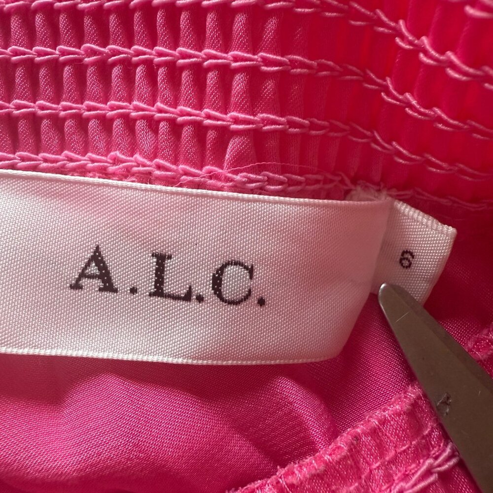 A.L.C. Size 6 Pink Satin Renzo Sleeveless Pleated Smocked Blouson Midi Dress - Picture 8 of 16
